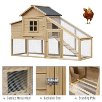 PawHut Outdoor Wooden Chicken Coop Hen House with Nesting Box and Run(m-5)