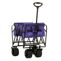 Aosom Utility Folding Wagon Big Wheels Compact Outdoor Garden Cart with Steel Structure for Shopping, Fishing, Gardening, Camping, Beach - Purple(m-7)