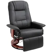 HOMCOM Faux Leather Manual Recliner, Adjustable Swivel Lounge Chair with Footrest, Armrest and Wrapped Wood Base for Living Room - Black(m-1)