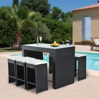 Outsunny 7 Piece Outdoor Patio Rattan Wicker Bar Stool Dining Table Set(m-3)