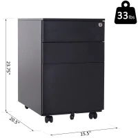 Vinsetto 24" Metal 3 Drawer Locking Under Desk Filing Cabinet On Wheels - Black(m-4)