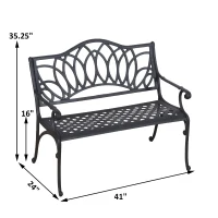 Outsunny 41" Lotus Flower Pattern Decorative Outdoor Garden Bench - Black(m-4)