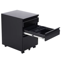 HomCom 24" Steel 3 Drawer Locking File Cabinet on Wheels - Black(m-5)