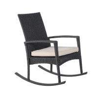 Outsunny 3 Piece Outdoor PE Rattan Wicker Rocking Chair and Tea Table Set - Dark Grey/ Cream(m-8)