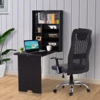 HomCom Wooden Contemporary Corner Writing Table Fold Out Convertible Wall Mount Desk - Espresso Brown(m-1)