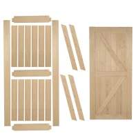 HOMCOM 7' H x 3' W Sturdy Sliding Barn Door, Unfinished Solid Spruce Wood Frame with Pre-Drilled Holes(m-4)