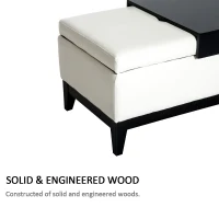 HomCom 42” Rectangular Faux Leather Storage Ottoman Bench with Tray - Cream White(m-6)