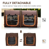 PawHut 39" Portable Soft-Sided Cat Carrier, Cat Kennel, Travel Dog Crate with Divider, Two Compartments, Soft Cushions & Storage Bag, Easy to Fold, Brown(m-5)