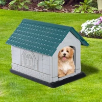 Pawhut 35"L x 27"W x 27"H Plastic Snap Together Outdoor Dog House - Green/White/Black(m-2)
