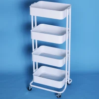 HOMCOM 4-tier Rolling Metal Kitchen Utility Cart Trolley with Storage - White(m-7)