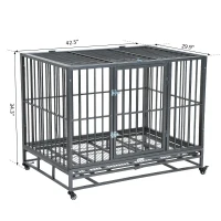 PawHut 42" Stainless Steel Elevated Indestructible Dog Kennel Rolling Pet Crate With Dual Pans(m-3)