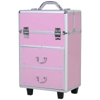 Soozier Large Makeup Train Case Professional MUA Vertical Rolling Full Travel Vanity Case - Pink(m-12)