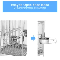 PawHut 25" Dome Top Stainless Steel Travel Bird Cage Carrier with Handle Perch(m-4)