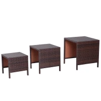 Outsunny 3 Piece Rattan Wicker Outdoor Compact Nesting Table Patio Dining Set(m-1)