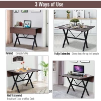 Open Box HOMCOM Drop Leaf Folding 6-Person 3-Stage Versatile Dining Table  43" L (fully extended)  Brown(m-4)