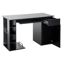 HomCom 47" Compact Wooden Modern Home Office Desk with Storage Shelves and Cabinet - Black(m-4)