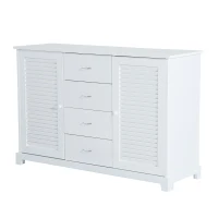 HomCom 47" Contemporary Craftsman Style Bathroom Cabinet Buffet Sideboard Countertop Tower with Drawers and Shutters - White(m-2)