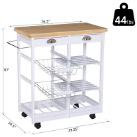HOMCOM 30” Rolling Wood Top Kitchen Island Trolley Cart - White(m-3)