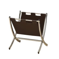 Monarch PU Leather Sling Chrome Metal Framed Magazine Storage Rack - Dark Brown Finish(m-1)