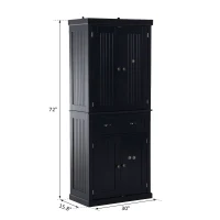 HomCom 72" Traditional Colonial Style Freestanding Kitchen Pantry Cupboard Storage Cabinet with Drawers - Black(m-3)