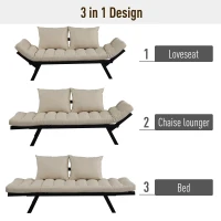 HOMCOM Click Clack Couch  Convertible Futon Sleeper Sofa Bed - Modern - Linen Fabric - 61" L - Beige(m-4)