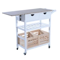 HomCom 34" Rolling Drop-Leaf Kitchen Trolley Serving Cart with Wine Rack(m-1)