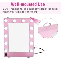 HOMCOM 20" x 26" Aluminum Alloy 26” Dimmable Illuminated Hollywood Style Vanity Mirror Mounted Home with 12 LED Bulbs - Pink(m-5)