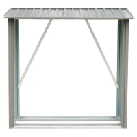 Outsunny 64" Steel Sturdy Firewood Covered Shed Storage Rack - Grey(m-1)