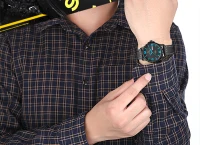 SENORS Mens Sports Watches Japan Movement Genuine Leather Band Three Quartz Movement Man Clocks Waterproof--black leather strap and blue dial plate(m-6)