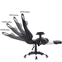 Office Chair Large Size Executive Racing Style Computer Chair with Massage Support and Retractable Footrest - White / Black(m-1)