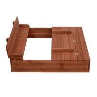 Qaba Wooden Covered Convertible Sandbox with Bench(m-4)