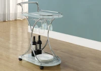 Monarch Contemporary Frosted Glass Shelves Chrome Metal Frame Drink Serving Cart with Bottle and Glass Storage(m-2)
