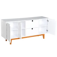 HomCom 57" Wood Storage Cabinet with Doors Two Tone Contemporary Sideboard Buffet Table - White(m-2)