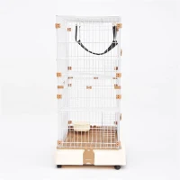 Pawhut 43" 2 Tier Rolling Pet Crate Playpen Cat Cage w/ Hammock - Brown(m-4)