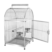 PawHut 25" Dome Top Stainless Steel Travel Bird Cage Carrier with Handle Perch(m-8)