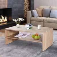 HOMCOM 2 Tier Coffee Table Rustic Living Room Table Indoor Rectangle Wood Coffee Table - Oak(m-10)