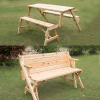 Outsunny 2-In-1 Wooden Convertible Picnic Table Garden Bench with Umbrella Hole(m-2)
