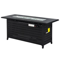 Outsunny 57" Black Bronzed Aluminum Rectangular Patio Gas Fire Pit with Table Lid(m-1)