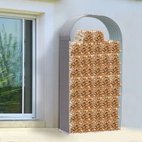 Outsunny 79" Steel Sturdy Firewood Covered Shed Storage Rack - Gray(m-6)