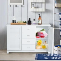 HomCom 47" Contemporary Craftsman Style Bathroom Cabinet Buffet Sideboard Countertop Tower with Drawers and Shutters - White(m-1)