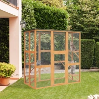 PawHut 71" x 39" x 71" Large Tall Wooden Safe Outdoor Cat Enclosure Catio Cage Heavy Duty Pet Habitat Playpen with 6 Platforms(m-8)