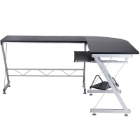 HomCom 67” Wooden L-Shaped Corner Computer Desk With Keyboard Tray - Black(m-3)
