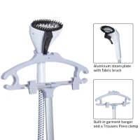 HomCom 1.8 Liter 1200W Upright Full Size Clothing Steamer With Fabric Brush And Garment Hanger - White / Grey(m-11)