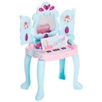 Qaba 2-in-1 Kids Pretend Play Set Piano Princess Vanity Table with Lights, Sounds and Accessories - Light Blue / Pink(m-1)