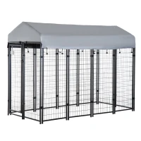 PawHut 97" x 46" Outdoor Dog Cage Galvanized Metal Dog Kennel Playpen with UV and Water Resistant Tarp Cover(m-1)