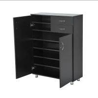 HomCom Wooden Two Door Shoe Shelf Storage Organizer With Drawers - Dark Coffee(m-5)