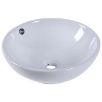 Kleankin 16.5"D Round Above Counter Vessel Sink Porcelain Ceramic Bathroom Vanity Sink Art Basin - Glossy White(m-4)