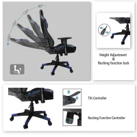 Office Chair Ergonomic Racing Style Computer Chair High-Back PC Swivel Seat with Massage Lumbar Support and Headrest Pillow - Blue/Black(m-5)