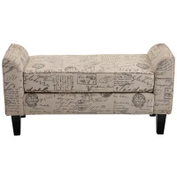 HomCom 42"  Accent Ottoman Upholstered Fabric Bench With Armrests - Script Print(m-4)