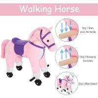 Qaba Children’s Soft Plush Mechanical Toy Riding Horse with Forward Walking Motion - Pink and Purple(m-4)